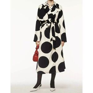 Zara Womens Trench Coat Size XS-S Ivory Black Polka Dot Belted 8554/773 NWT